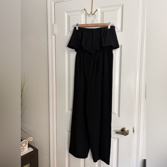 Worthington Pants - Women’s black strapless ruffle wide-leg jumpsuit